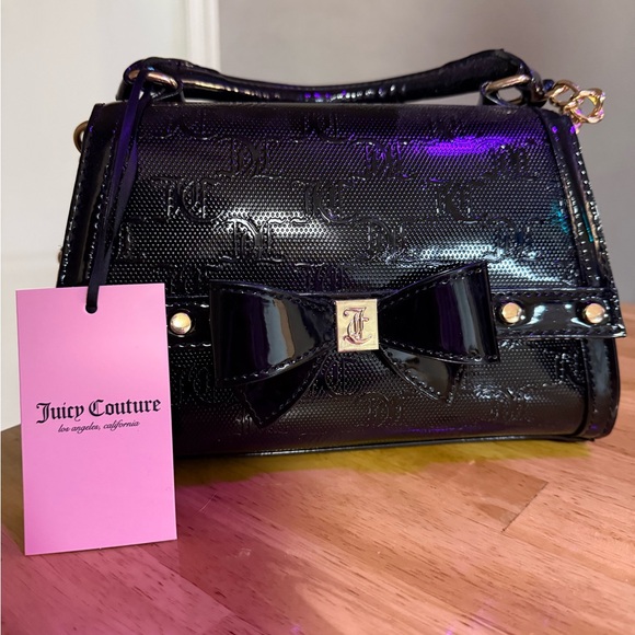 Juicy Couture Handbags - Juicy Couture Shiny Black crossbody Bag with Bow Accent